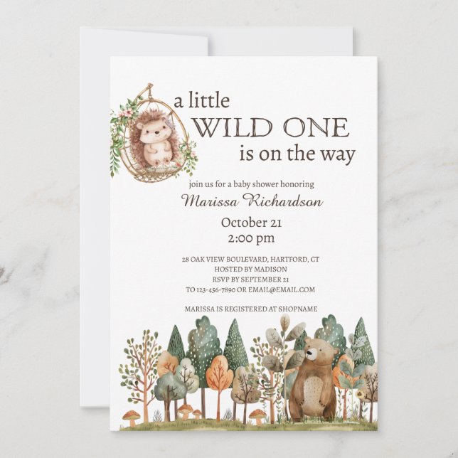 Invitación Woodland Forest Animals Baby Shower (Anverso)