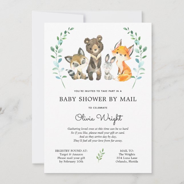 Invitación Woodland Forest Animals Baby Shower por correo (Anverso)