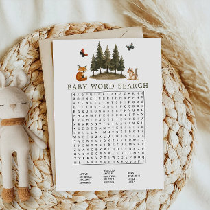 Invitación Woodland Forest Animals Baby Word Search Game
