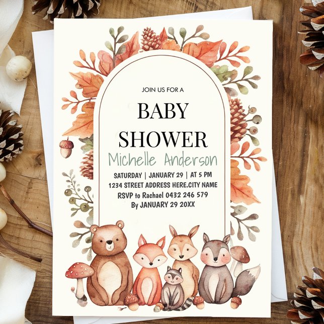Invitación Woodland Forest Animals Bear Fox Baby Shower (Subido por el creador)