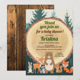 Invitación Woodland Forest Animals Greenery wood Baby Shower