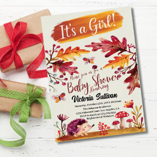 Invitación Woodland Forest Animals Hedgehogs Chica Baby Showe