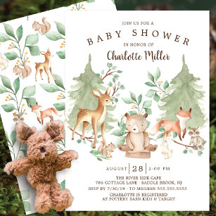 Invitación Woodland Forest Animals Neutral Baby Shower