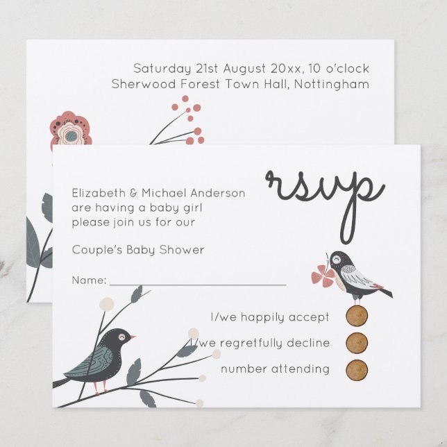 Invitación Woodland Forest Animals Parejas BABY SHOWER (Anverso / Reverso)