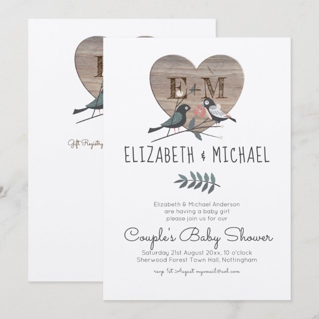 Invitación Woodland Forest Animals Parejas BABY SHOWER (Anverso / Reverso)