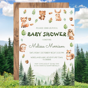 Invitación Woodland Forest Animals Rustic Baby Shower