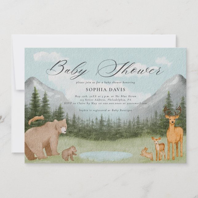 Invitación Woodland Forest Animals Watercolor Baby Shower (Anverso)