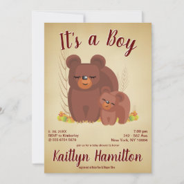 Invitación Woodland Forest Bear Cub Boy Mother Baby Shower