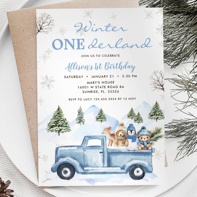 Invitación Woodland Forest Blue Truck ONEderland Primer cumpl (Subido por el creador)