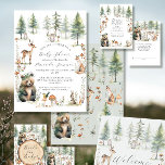 Invitación Woodland Forest Cute Animals Bear Deer Baby Shower<br><div class="desc">Un género suave y dulce neutro, perfecto para un niño o un chica, un bebé de animales en un pinar de montaña. Un oso adorable con una corona de flores sobre su cabeza, un ciervo, un zorro, un conejo, erizos y un pájaro pequeño están rodeados de champiñones y flores silvestres...</div>