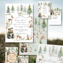 Invitación Woodland Forest Cute Animals Bear Deer Baby Shower