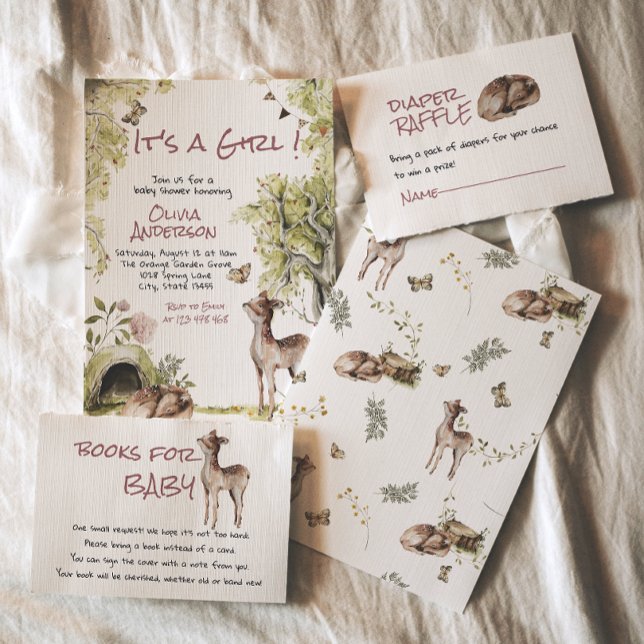 Invitación Woodland Forest Cute Deer Animals Girl Baby Shower (Subido por el creador)