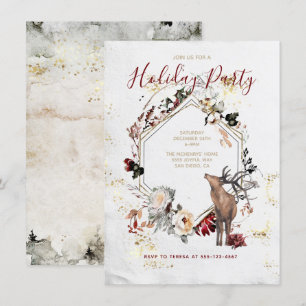Invitación Woodland Forest Deer Floral Holiday Party
