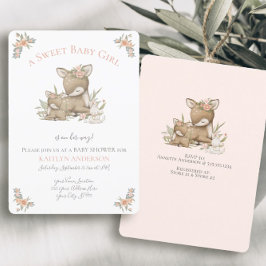 Invitación Woodland Forest Deer Mama Baby Shower w Bunny