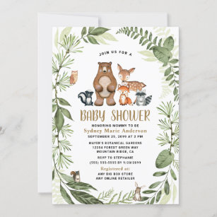 Invitación Woodland Forest Friends Greenery Boho Baby Shower