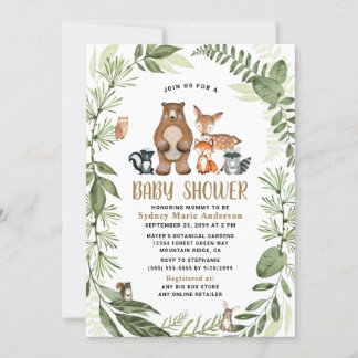 Invitación Woodland Forest Friends Greenery Boho Baby Shower