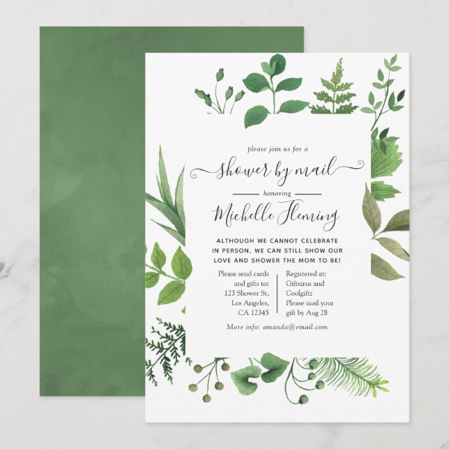 Invitación Woodland Forest Greenerenery Baby Shower por corre (Anverso / Reverso)