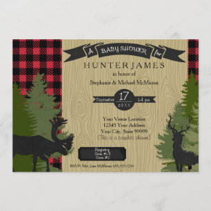 Invitación Woodland Forest Lumberjack Plaid Wood Baby Shower
