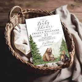 Invitación Woodland Forest Mountain Bear Baby Shower