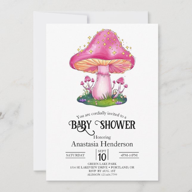 Invitación Woodland Forest Mushroom Baby Shower (Anverso)
