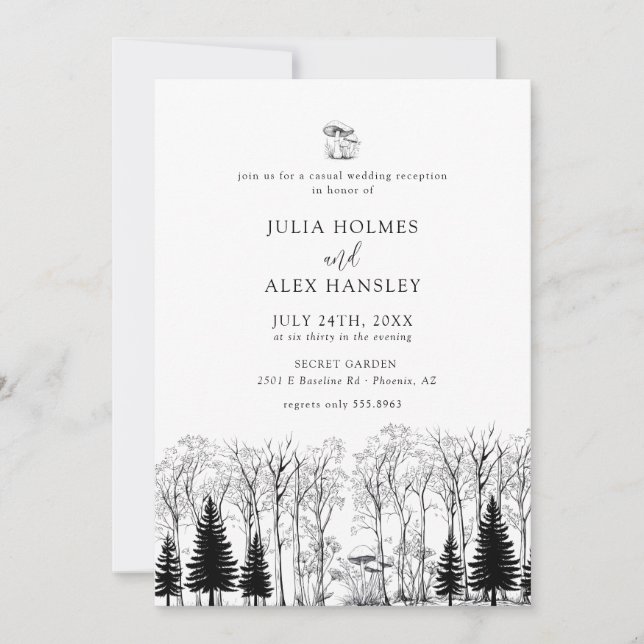 Invitación Woodland Forest Pine Tree | Rustic Casual Wedding (Anverso)