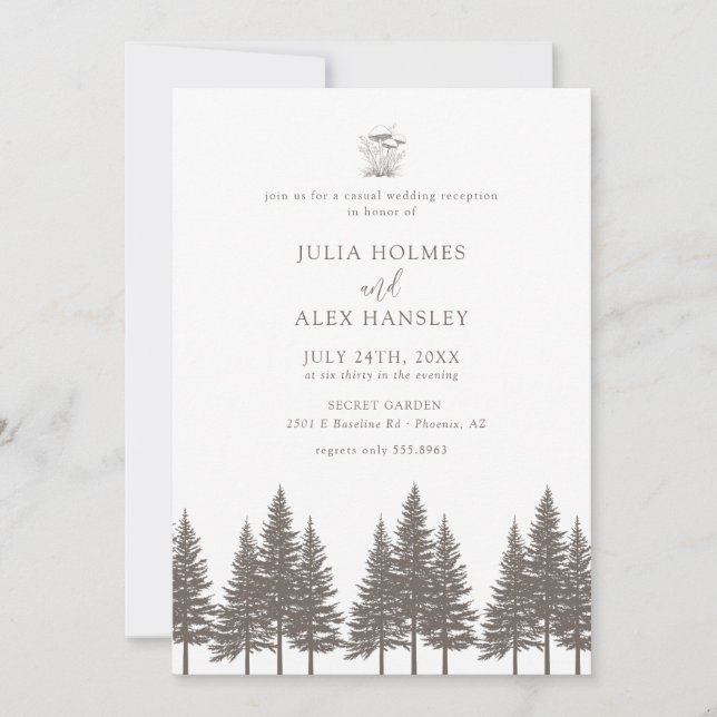 Invitación Woodland Forest Pine Tree | Rustic Casual Wedding (Anverso)