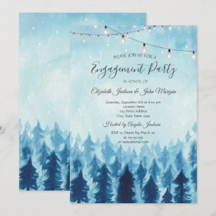 Invitación Woodland,Forest,Pine Trees Blue Engagement
