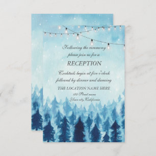 Invitación Woodland, Forest, Pine Trees Blue Wedding Receptio