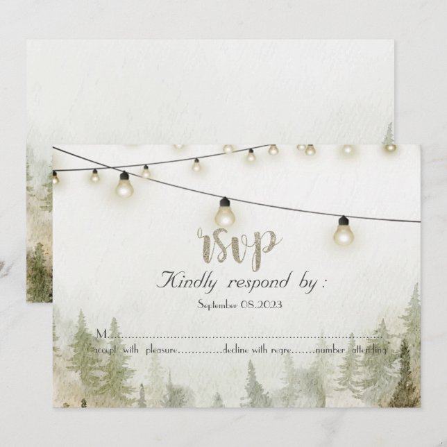Invitación Woodland,Forest,Pine Trees,Lights RSVP (Anverso / Reverso)