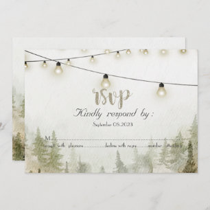 Invitación Woodland,Forest,Pine Trees,Lights RSVP