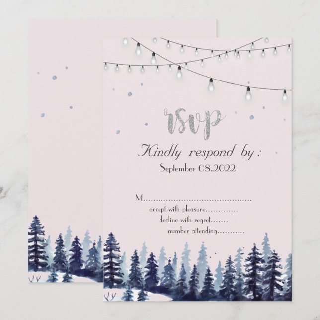Invitación Woodland,Forest,Pine Trees RSVP (Anverso / Reverso)
