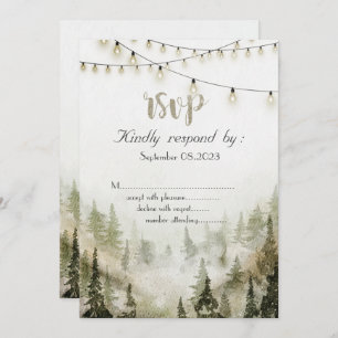 Invitación Woodland,Forest,Pine Trees,String Lights RSVP