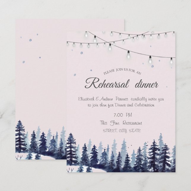 Invitación Woodland,Forest,Pine Tresal Cena (Anverso / Reverso)