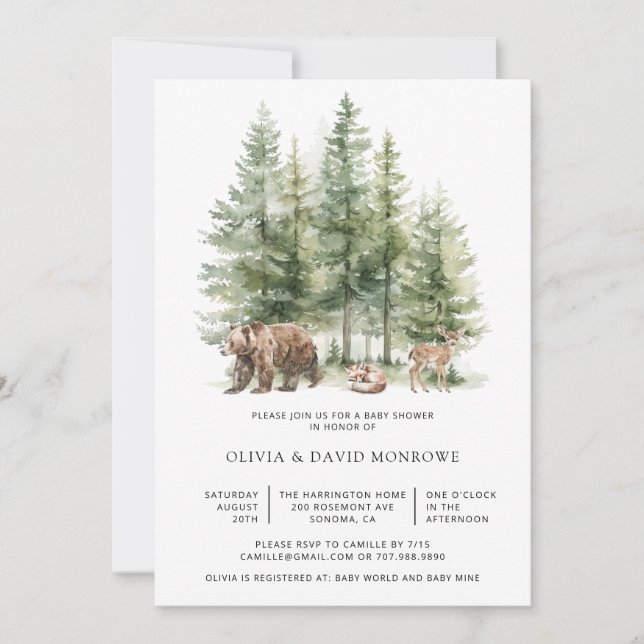 Invitación Woodland Forest Story Baby Shower (Anverso)