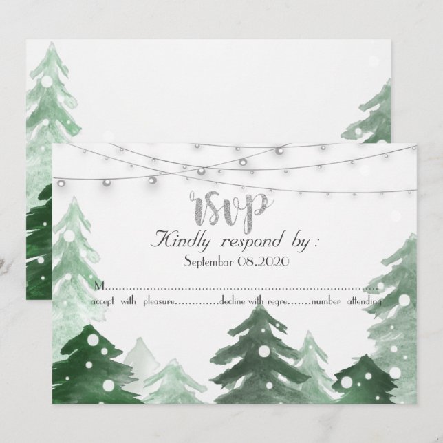 Invitación Woodland,Forest String Lights,RSVP (Anverso / Reverso)