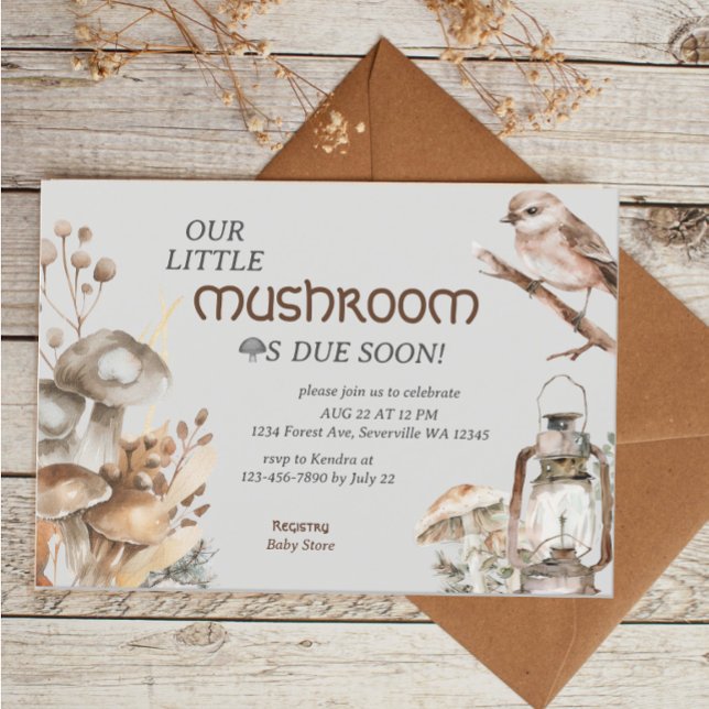 Invitación Woodland Forest Watercolor Mushroom Baby Shower (Subido por el creador)