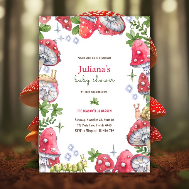 Invitación Woodland Forest Watercolor Mushroom Baby Shower (Subido por el creador)