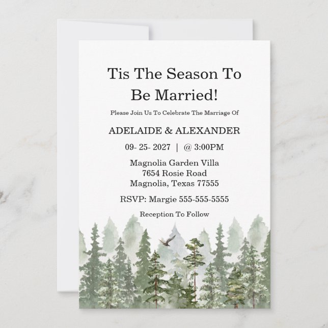 Invitación Woodland Forest Wedding Green (Anverso)