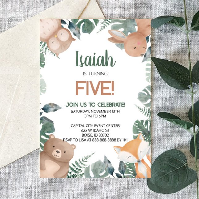 Invitación Woodland Forest Wild Zoo Animals Fiesta de Cumplea (Subido por el creador)