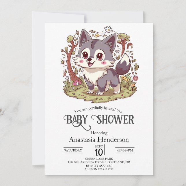 Invitación Woodland Forest Wolf Baby Shower (Anverso)