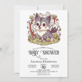Invitación Woodland Forest Wolf Baby Shower