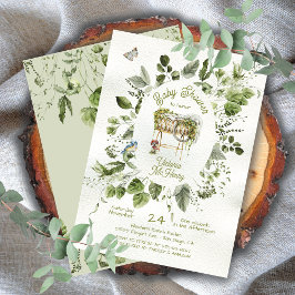 Invitación Woodland Forest Wreath Crib Cradle Baby Shower