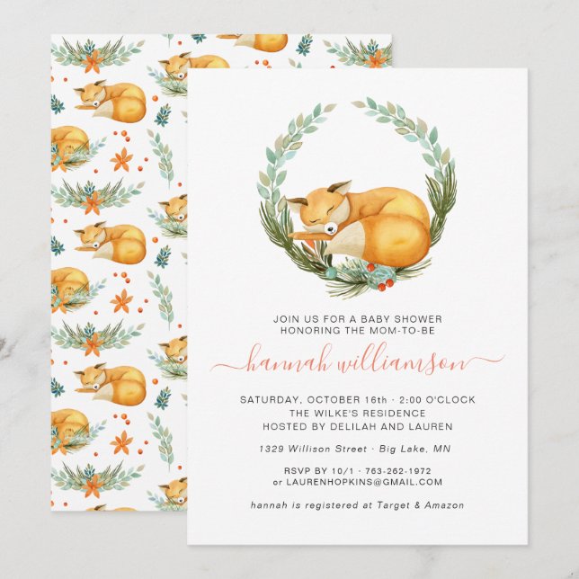 Invitación Woodland Fox Autumn Baby Shower (Anverso / Reverso)