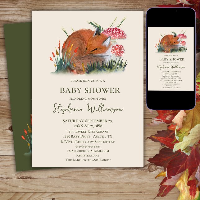 Invitación Woodland Fox Autumn Baby Shower | Núcleo del algod (Subido por el creador)