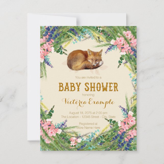 Invitación Woodland Fox Baby Shower (Anverso)