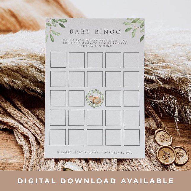 Invitación Woodland Fox Baby Shower Bingo Game Card (Subido por el creador)