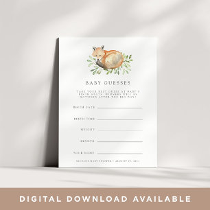 Invitación Woodland Fox Baby Shower Guessing Game Card