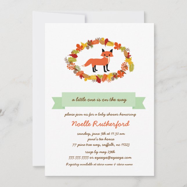 Invitación Woodland Fox Baby Shower Invita / brillante bosque (Anverso)