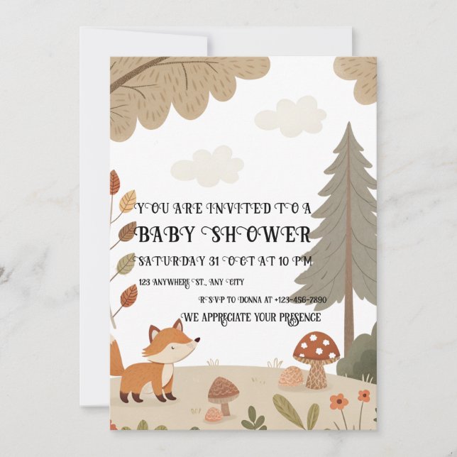 Invitación Woodland Fox Baby Shower Invitation (Anverso)