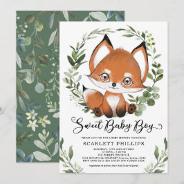 Invitación Woodland Fox Botany Greenery Boy Baby Shower